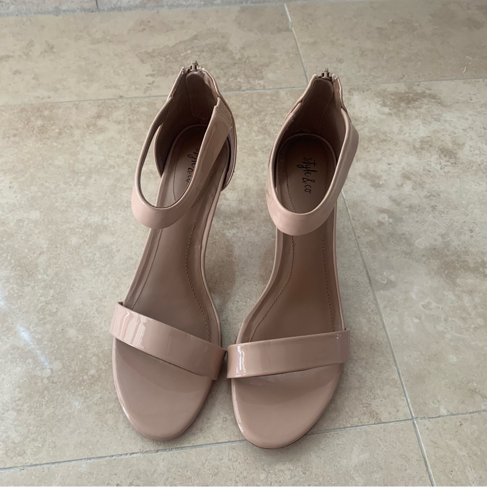Style & Co. Women's Nude Patent Ankle-Strap Sandals